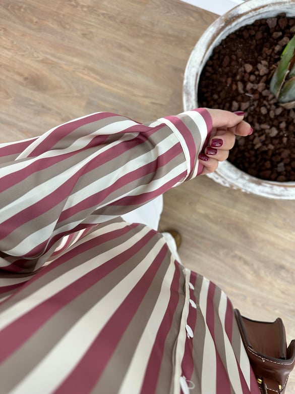 Marka Model Çizgili Saten Gömlek-Pembe