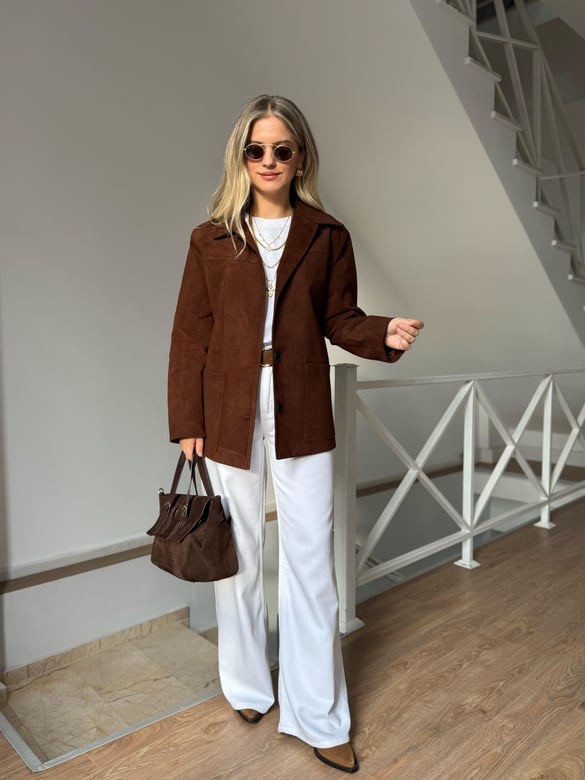 Marka Model Dikişli Süet Ceket 