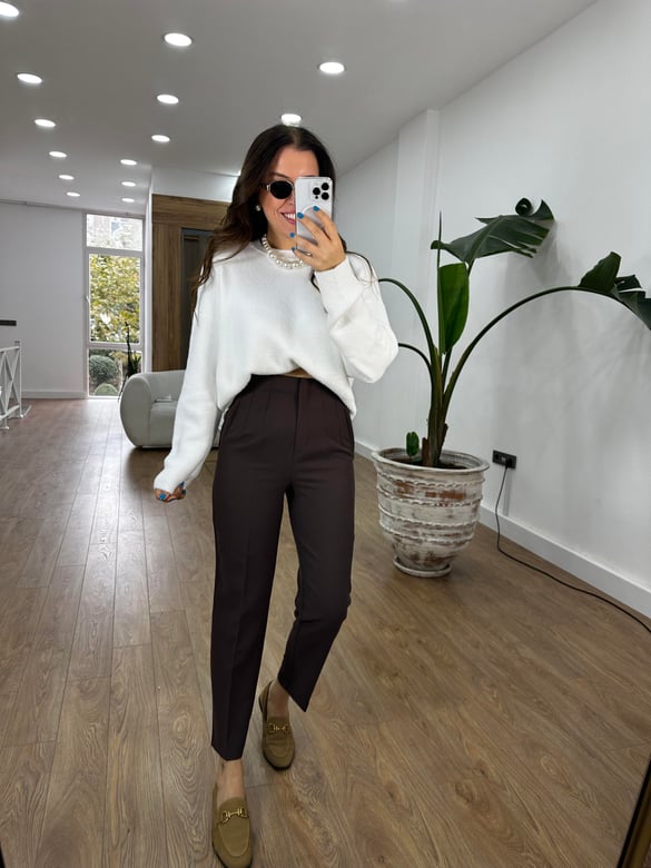 Marka Model Flatolu Pantolon - Kahve