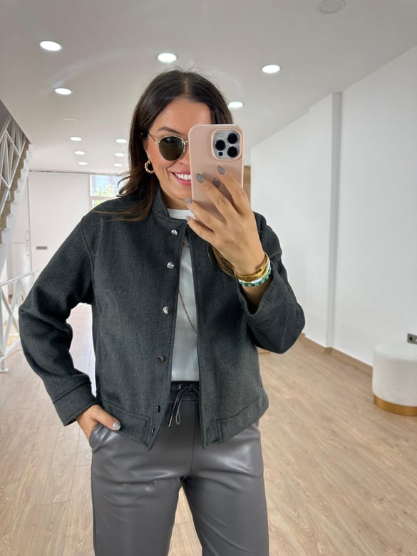 Marka Model Kaşe Bomber Ceket - Gri