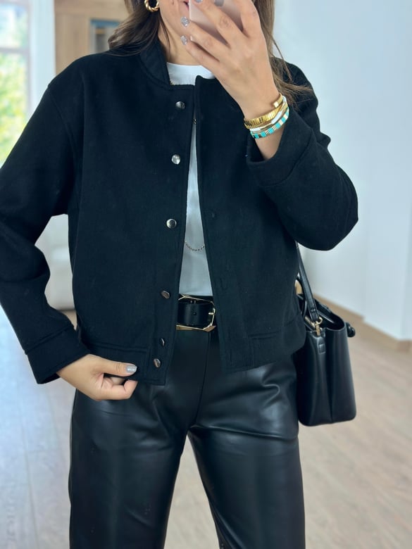 Marka Model Kaşe Bomber Ceket - Siyah