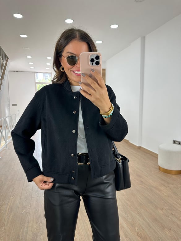 Marka Model Kaşe Bomber Ceket - Siyah