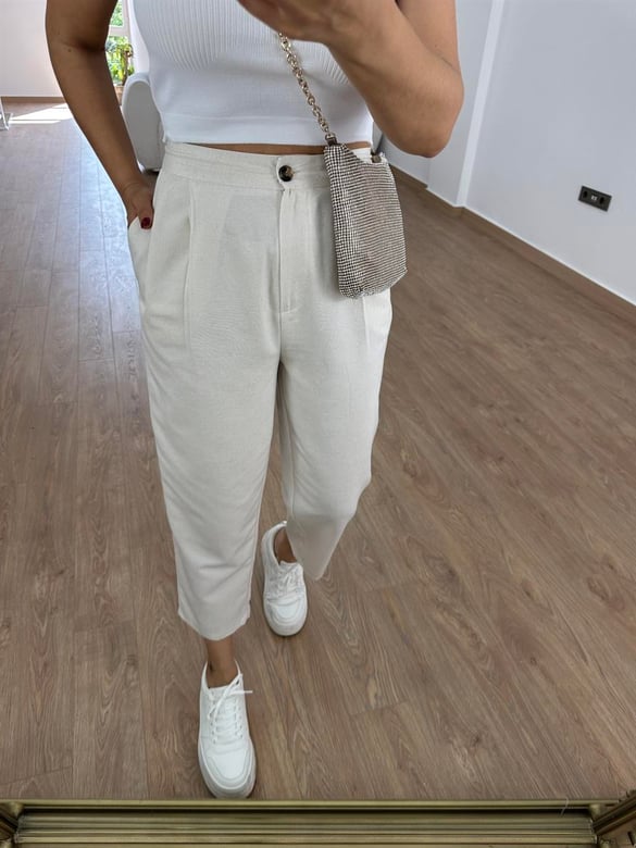 Marka Model Keten Pantolon-Taş