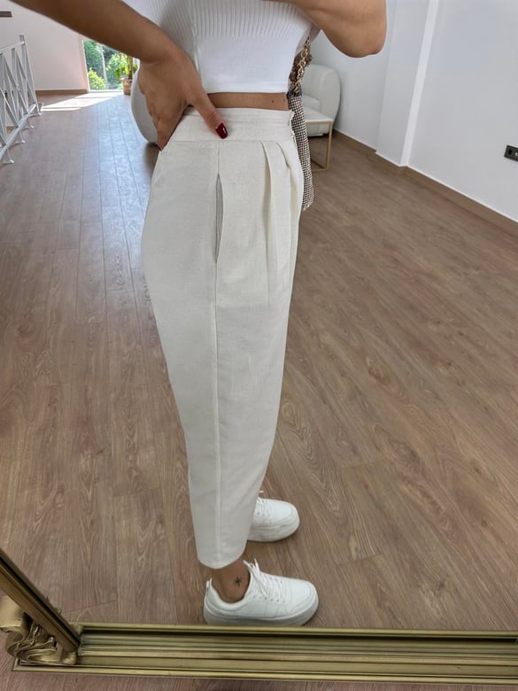 Marka Model Keten Pantolon-Taş