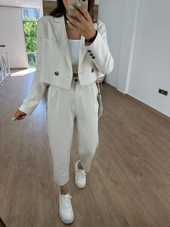 Marka Model Kısa Ceketli Takım-Taş