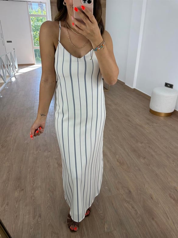Marka Model Lacivert Çizgili Elbise