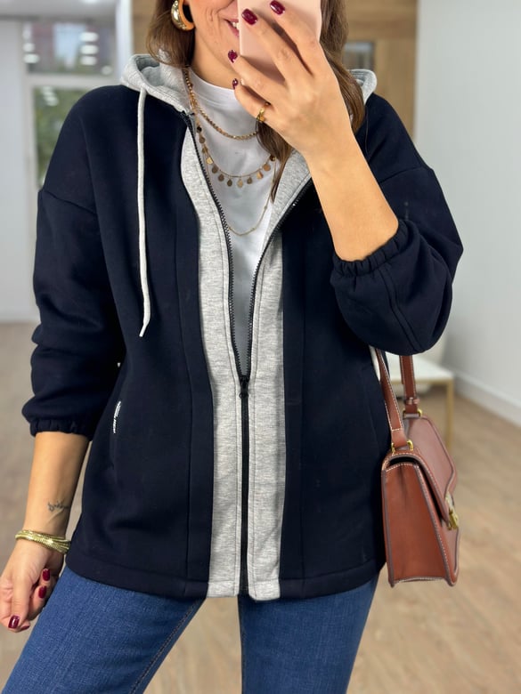 Marka Model Önü Fermuarlı Sweatshirt