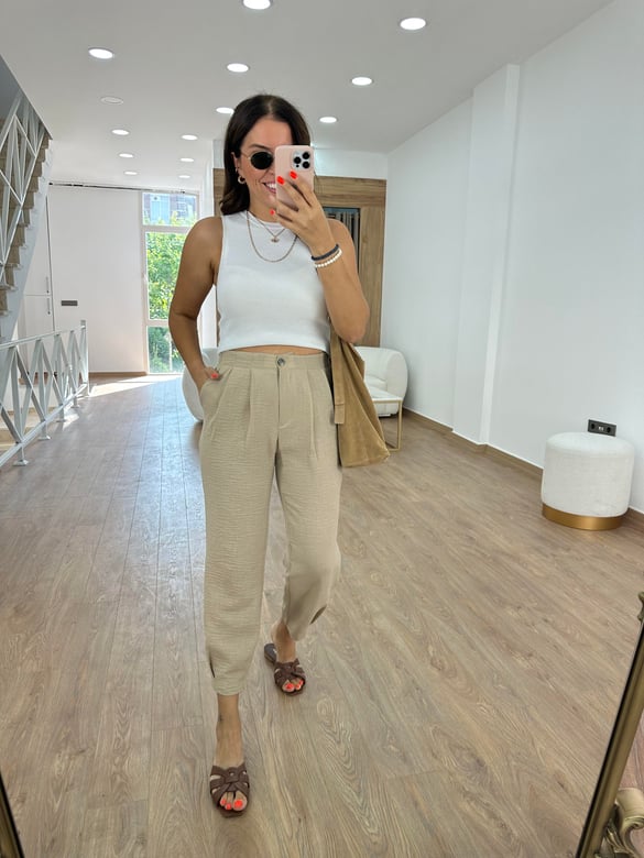 Marka Model Pensli Pantolon-Camel