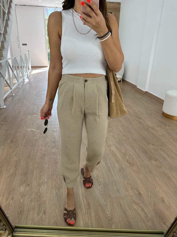 Marka Model Pensli Pantolon-Camel