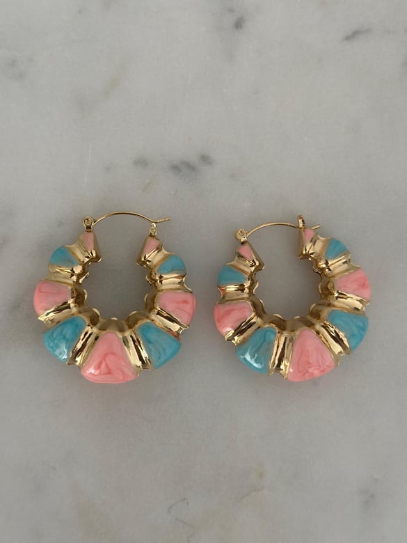 Marka Model Tasarım Pembe Mavi Küpe