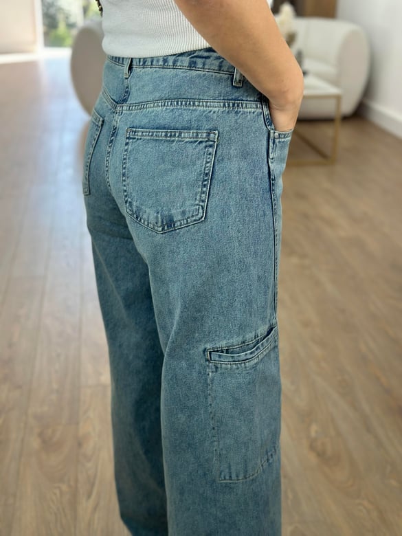 Mavi Yıkamalı Kargo Cepli Jean
