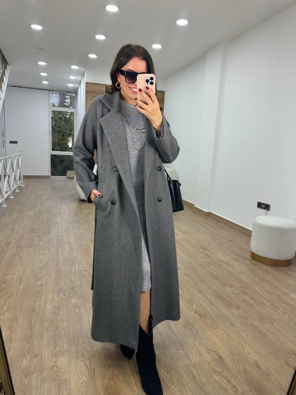 Maxi Boy Kaşe Kaban-Gri
