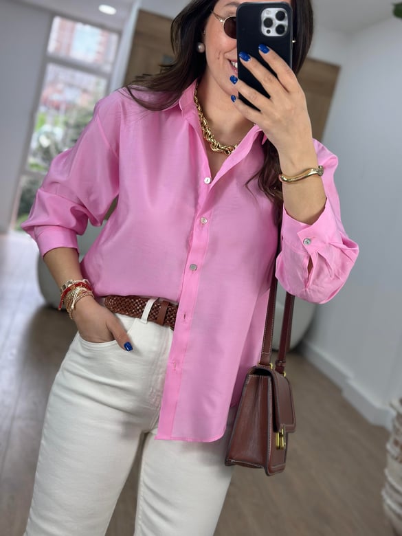 Modal Kumaş Tiril Basic Gömlek-Pembe