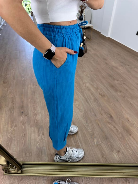 Müslin Pantolon-Mavi