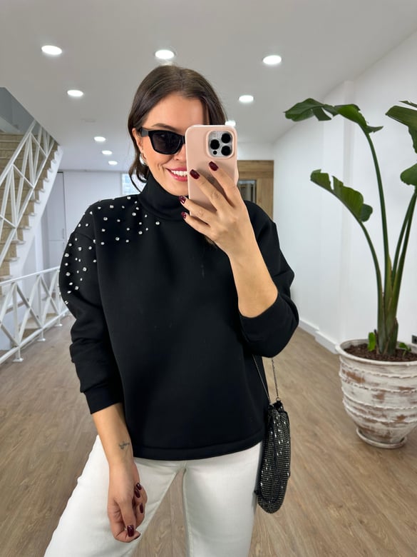 Omuzu Taşlı İçerisi Şardonlu Sweatshirt