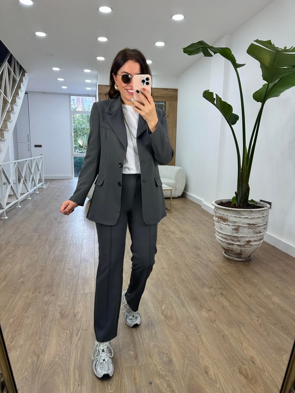 Önden Dikişli Pantolon Ceket Takım-Füme