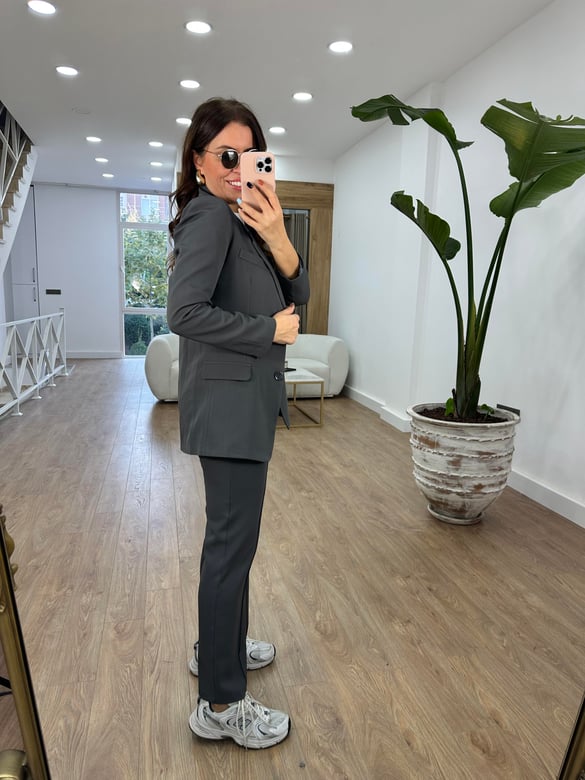 Önden Dikişli Pantolon Ceket Takım-Füme