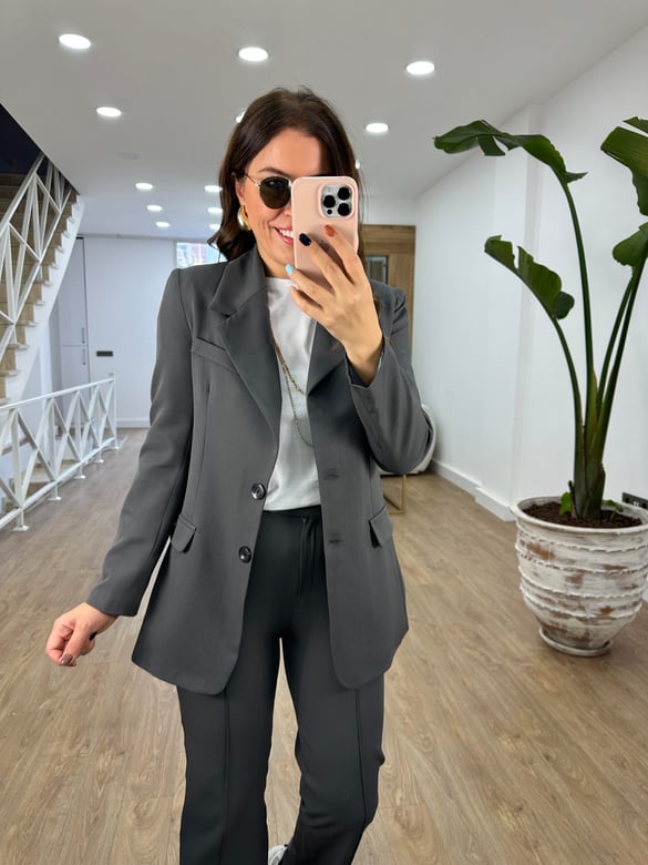 Önden Dikişli Pantolon Ceket Takım-Füme