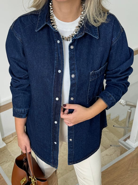 Önü Çıt Çıtlı Denim Ceket 