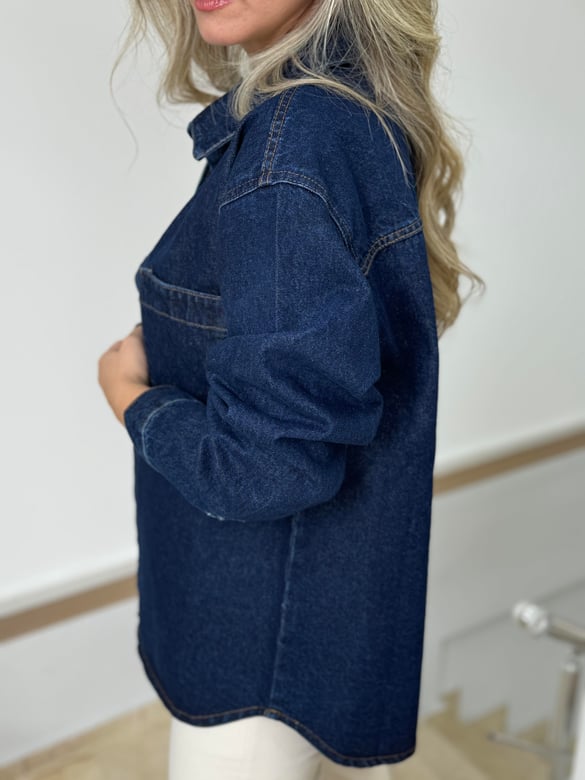 Önü Çıt Çıtlı Denim Ceket 