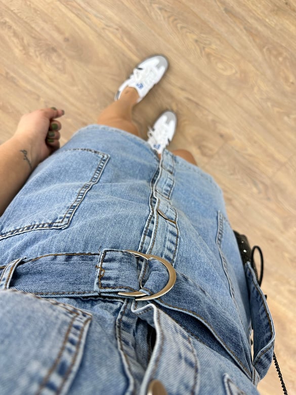 Önü Düğmeli Balon Kol Denim Elbise