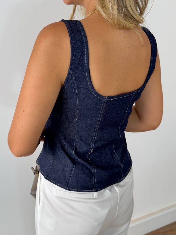 Önü Fermuar Detaylı Denim Bluz