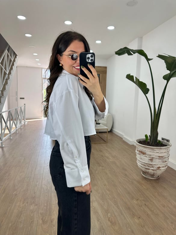Önü Fermuarlı Crop Gömlek