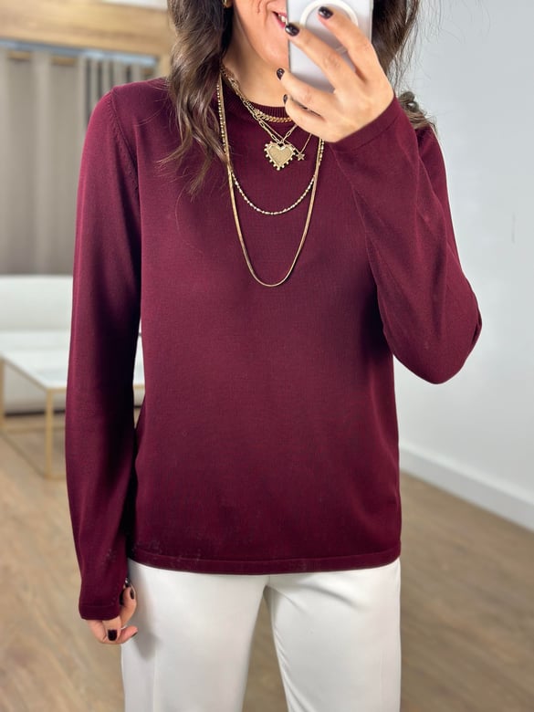 Orijinal Marka Bisiklet Yaka Triko Bluz - Bordo