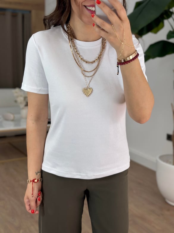 Orijinal Marka Bisiklet Yaka Tshirt - Beyaz