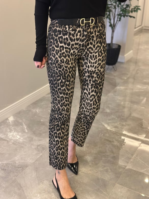 Likralı Kesik Paça Leopar Jean 