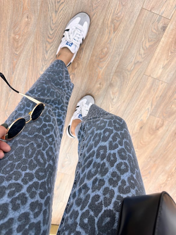 Orijinal Marka Likralı Mavi Leopar Jean