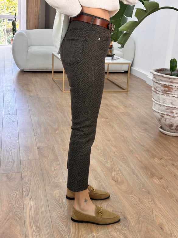 Orijinal Marka Likralı Yılan Desen Boyfit Jean-Haki