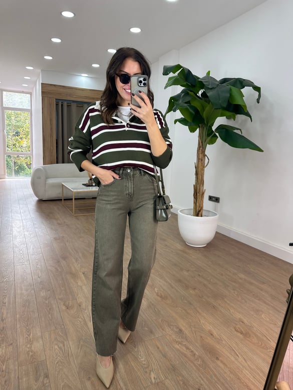 Orijinal Marka Yıkamalı Straight Jean - Haki