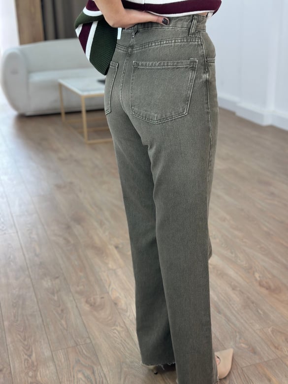 Orijinal Marka Yıkamalı Straight Jean - Haki