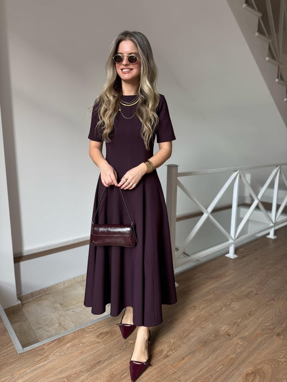 Orijinal Model Midi Boy Çan Elbise-Bordo