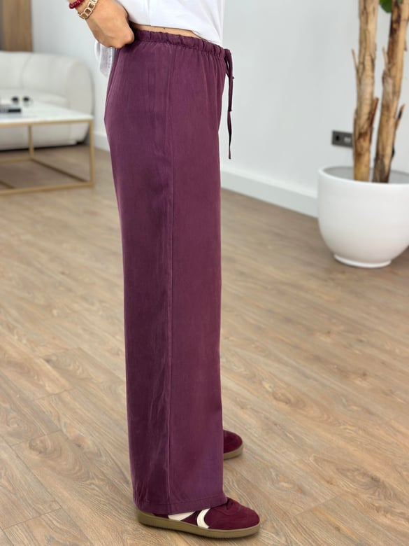 Orjinal Marka Beli Lastikli Pantolon - Bordo
