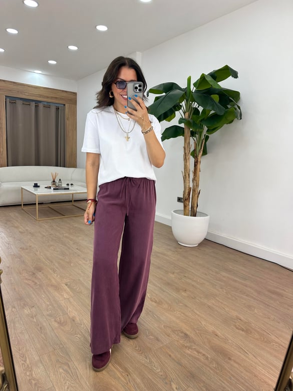 Orjinal Marka Beli Lastikli Pantolon - Bordo