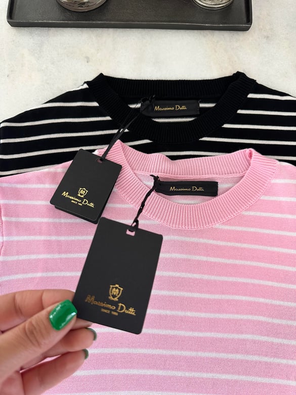 Orjinal Marka Çizgili Merserize Triko-Pembe