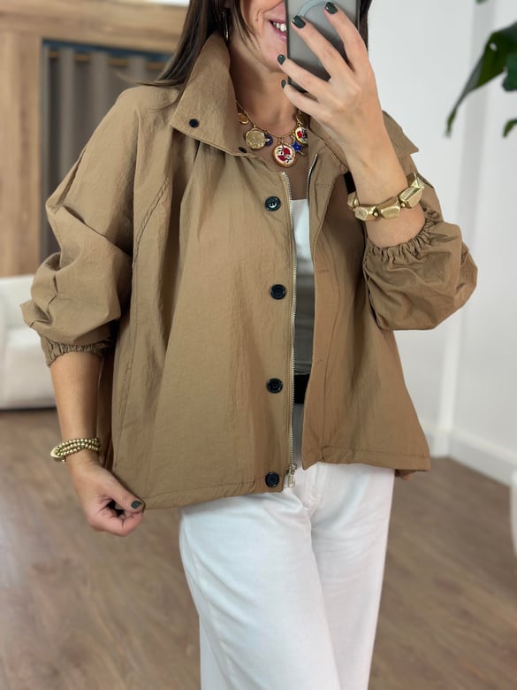 Oversize Cepli Yağmurluk - Camel