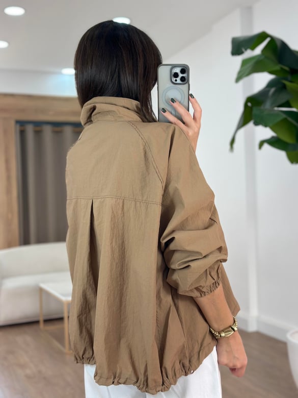 Oversize Cepli Yağmurluk - Camel