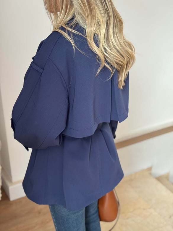 Oversize Düşük Omuz Trençkot - Lacivert