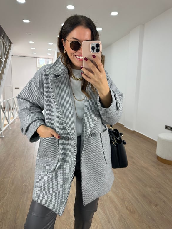 Oversize Kırçıllı Kaban-Gri