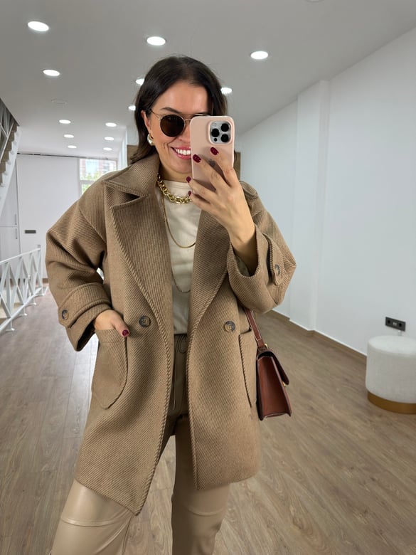 Oversize Kırçıllı Kaban-Kahve