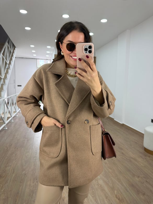Oversize Kırçıllı Kaban-Kahve