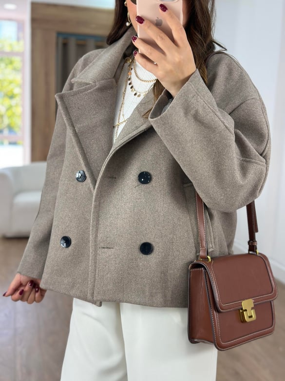 Oversize Kısa Kaşe Kaban-Vizon