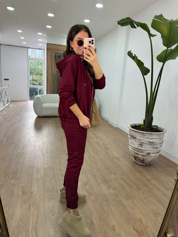 Oysho Kumaş Önden Fermuarlı Eşofman Takımı-Bordo