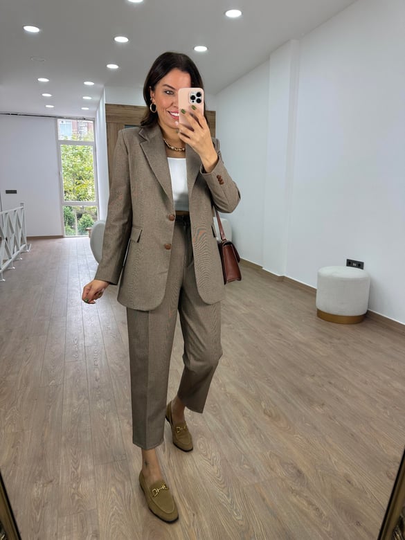 Özel Seri Çift Düğmeli Takım-Kahve