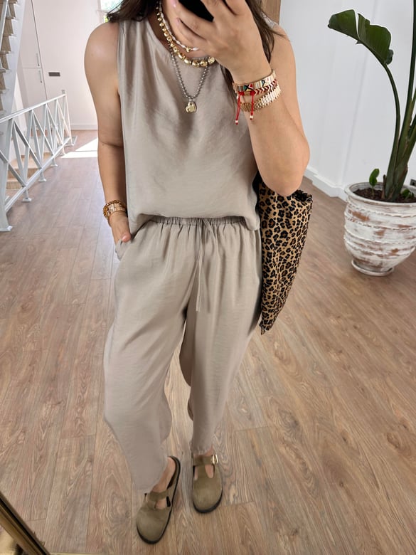 Pantolon Bluz Basic Tiril Takım-Bej