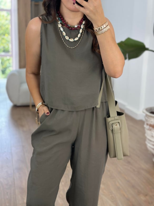 Pantolon Bluz Basic Tiril Takım-Haki