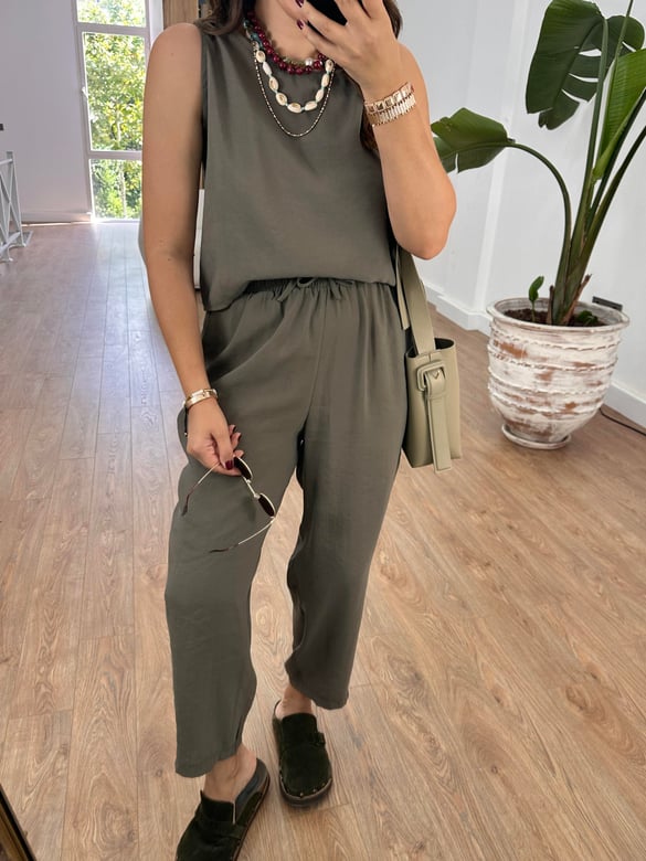 Pantolon Bluz Basic Tiril Takım-Haki